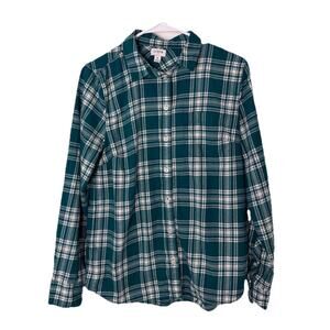 J.Crew Womens Button Down Shirt M Shadow Plaid Blue Green Cotton Western Country